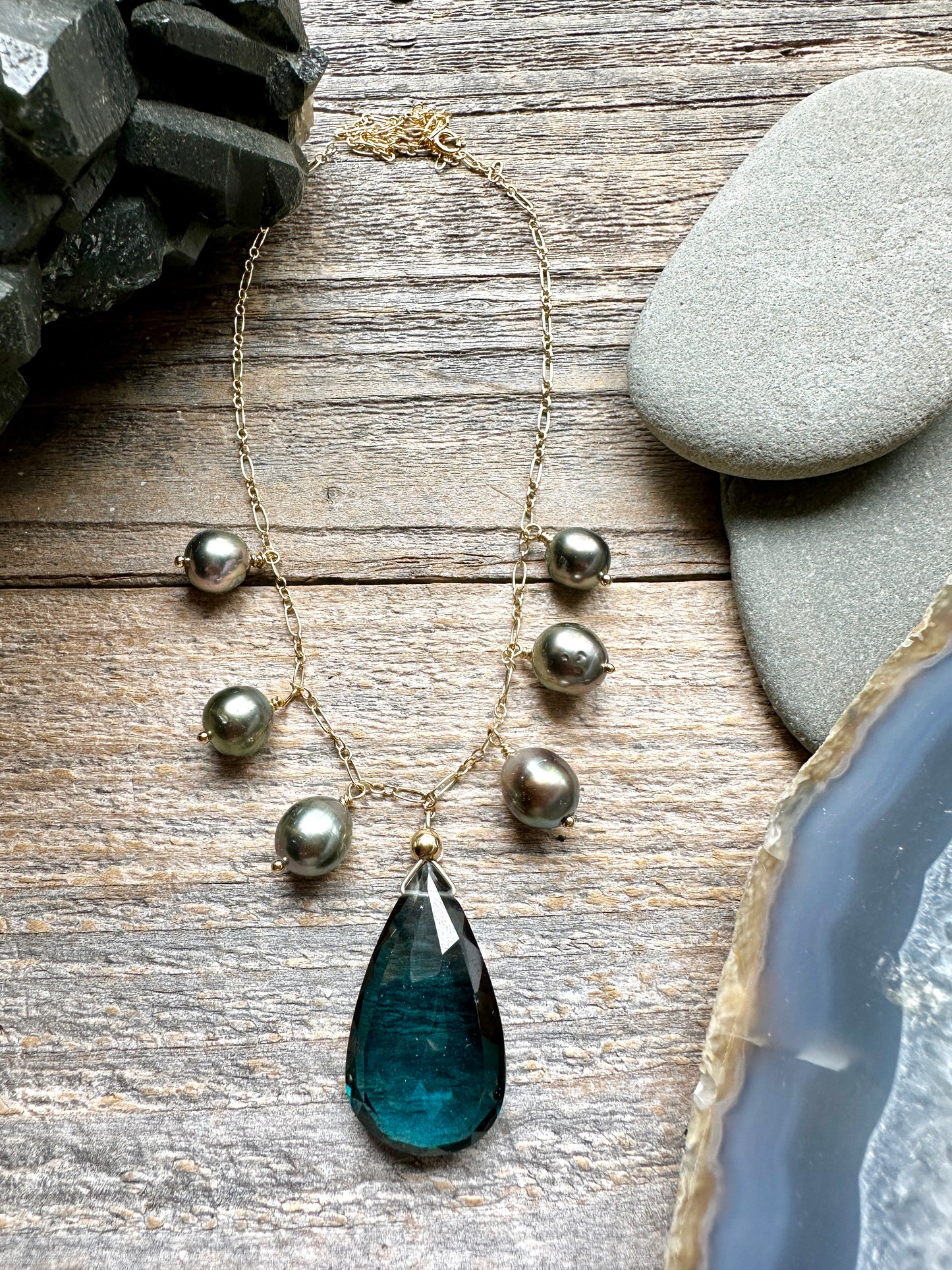 Abyssal Tide: Orbit Necklace 2 - Dark Midnight London Blue Topaz