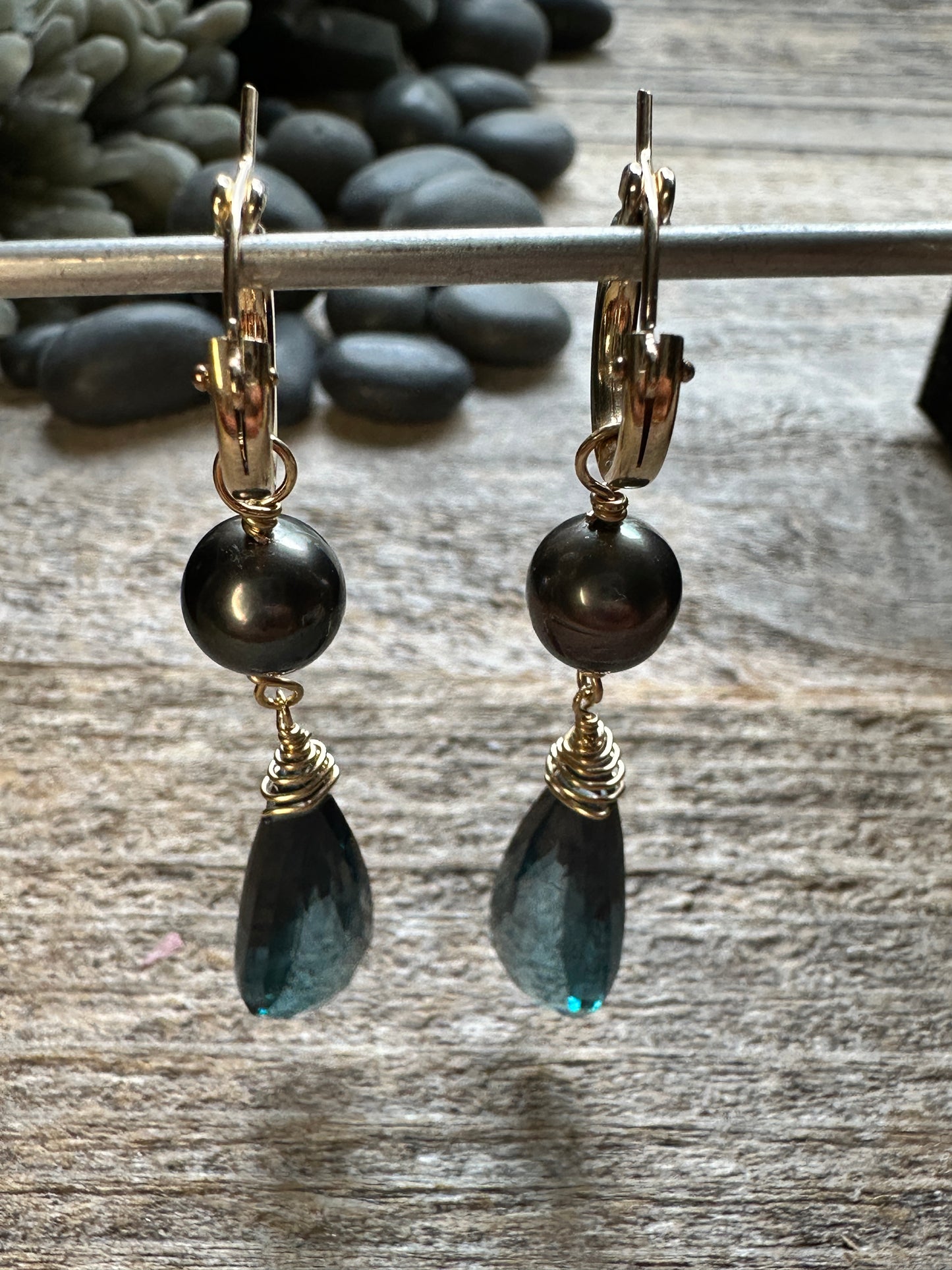 Abyssal Tide: Huggie Tahitian Pearl and London Blue Topaz Wide Drop Earrings