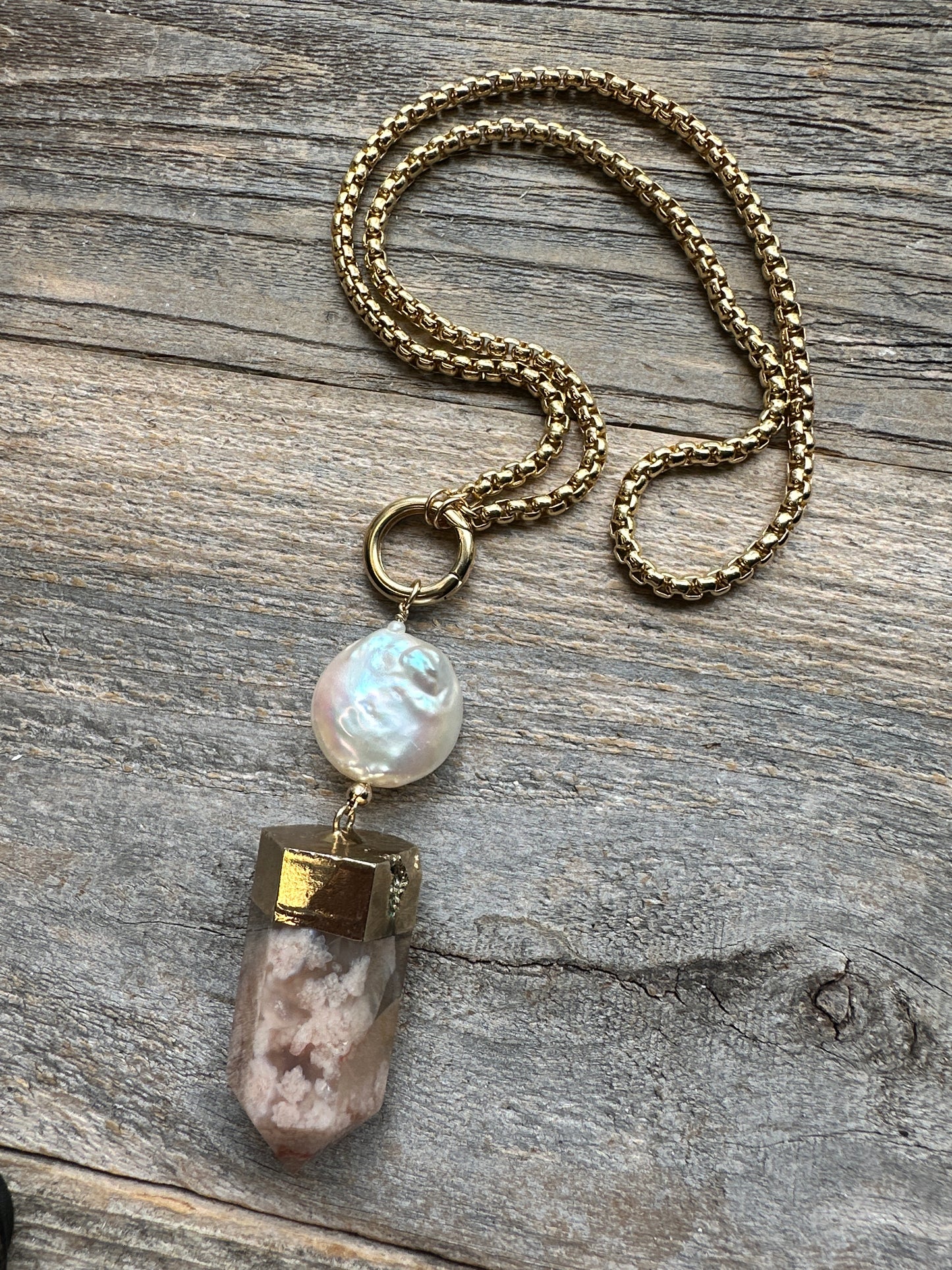 Flower Agate & Moon Pearl Pendant