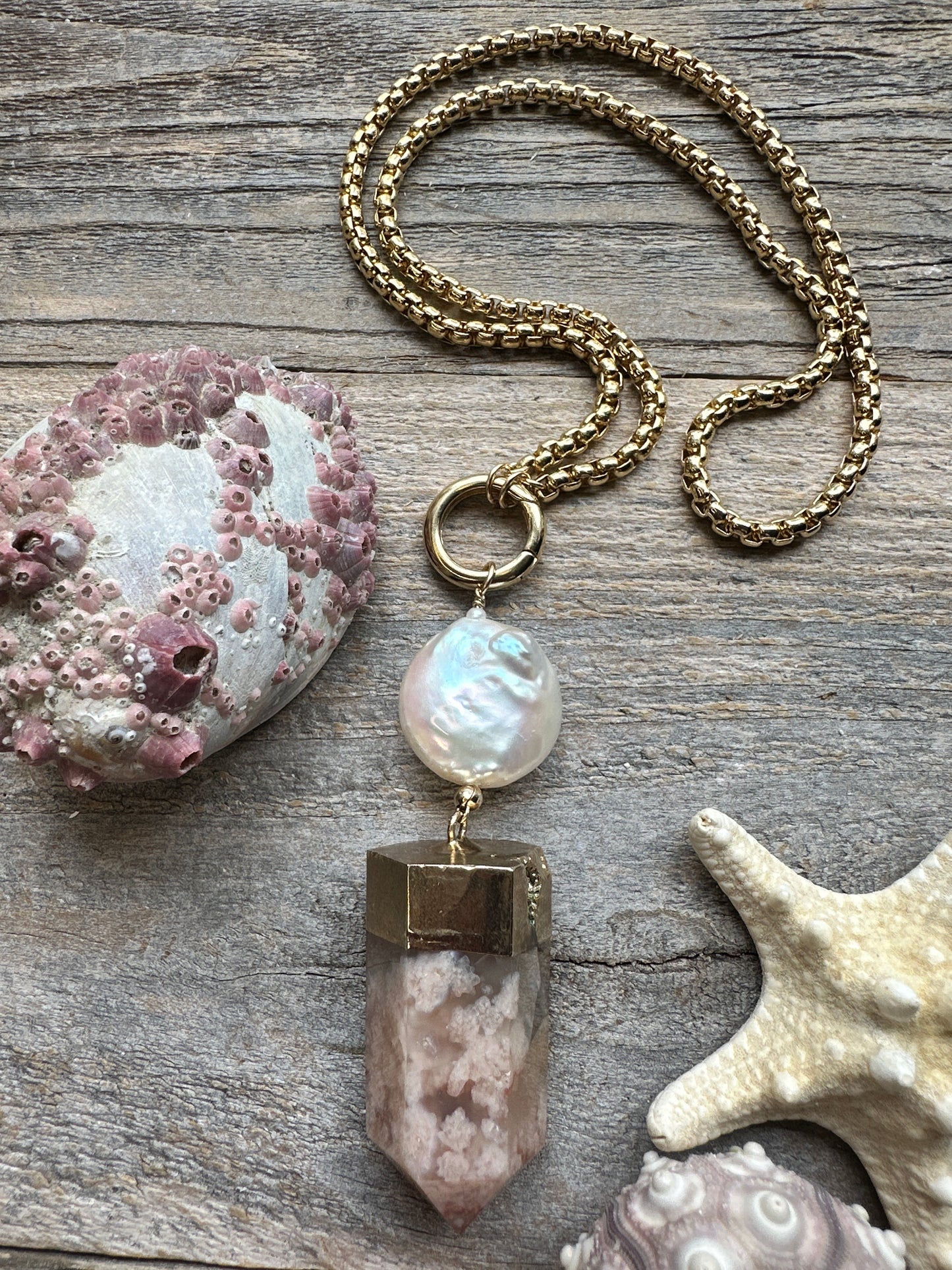 Flower Agate & Moon Pearl Pendant