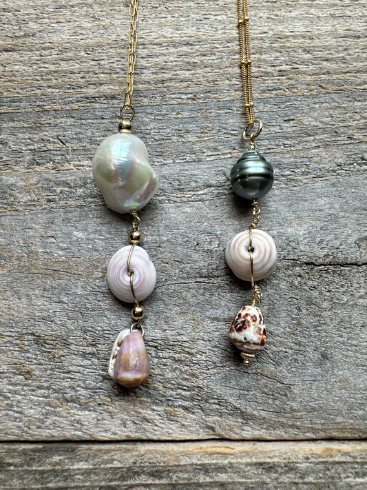 Triple Drop Tahitian or Baroque Pearl 18" Gold Filled Necklace