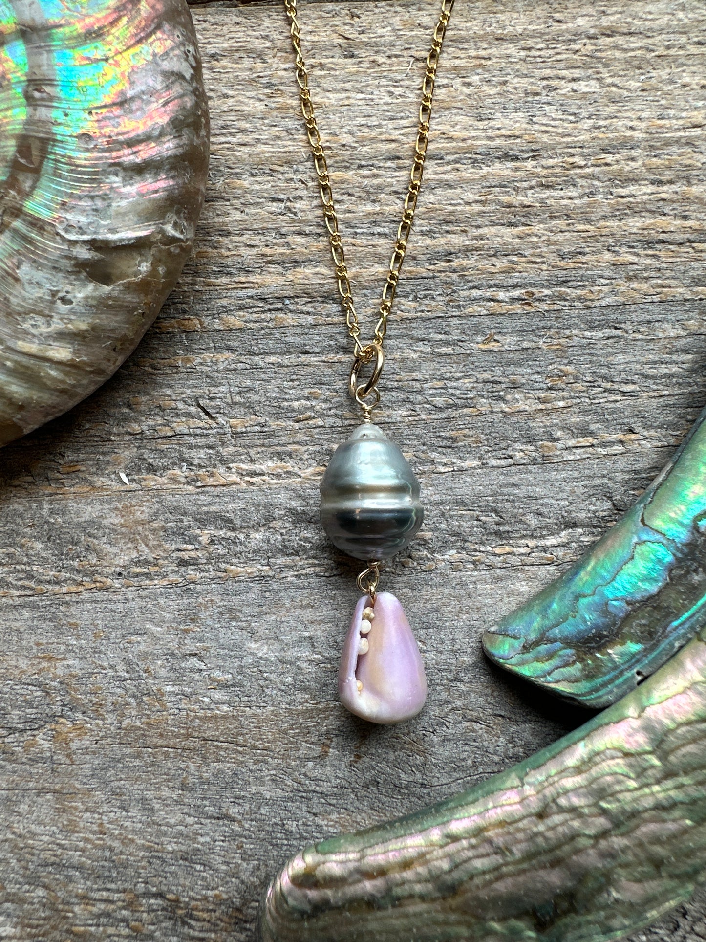 Pearl & Shell Drop 24" Gold Filled Necklace