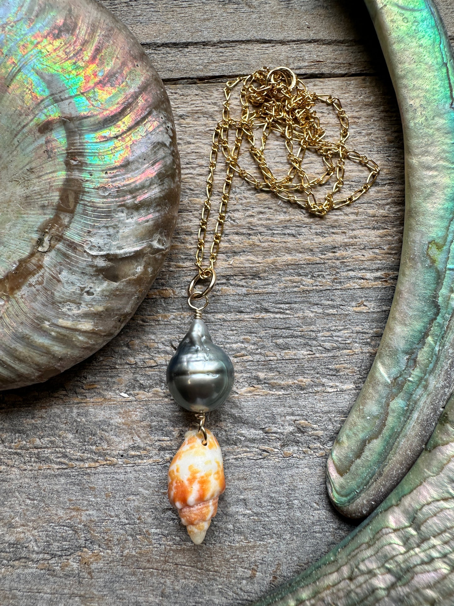 Pearl & Shell Drop 24" Gold Filled Necklace