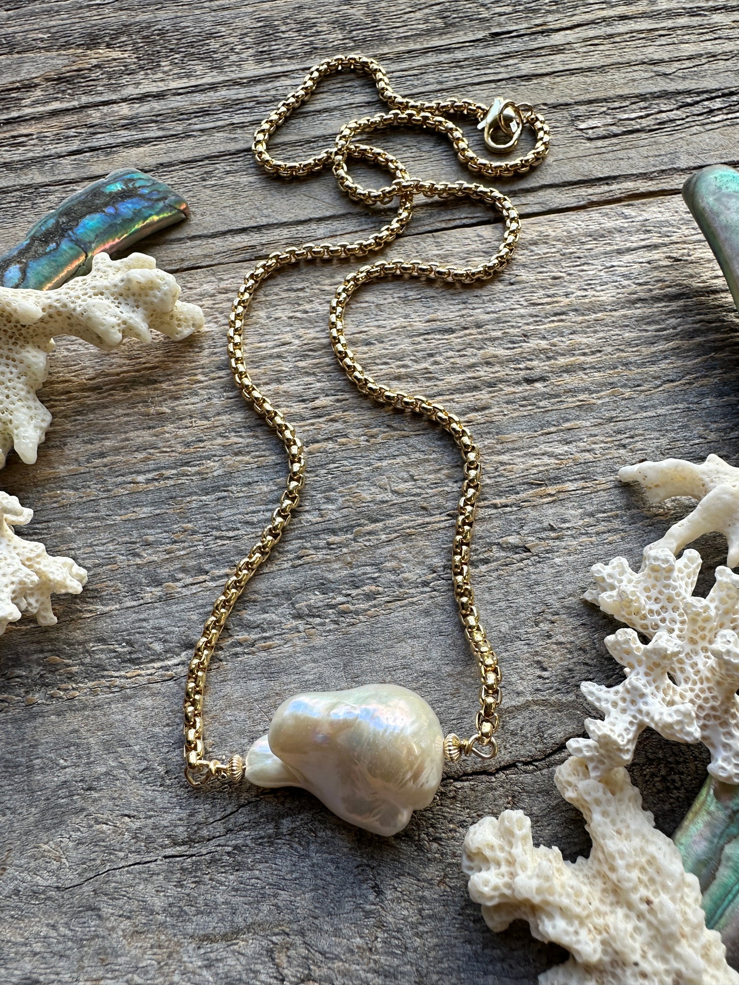 Fireball Baroque Shore Bar 23" Necklace