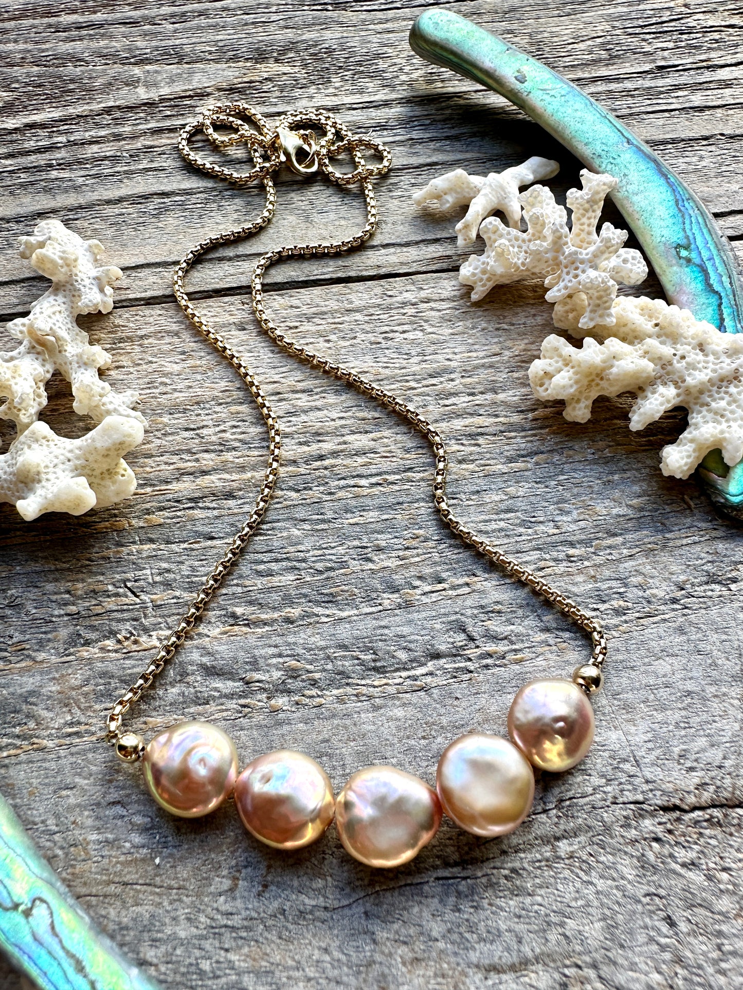 Blush Coin Pearl Shore Bar 25" Necklace