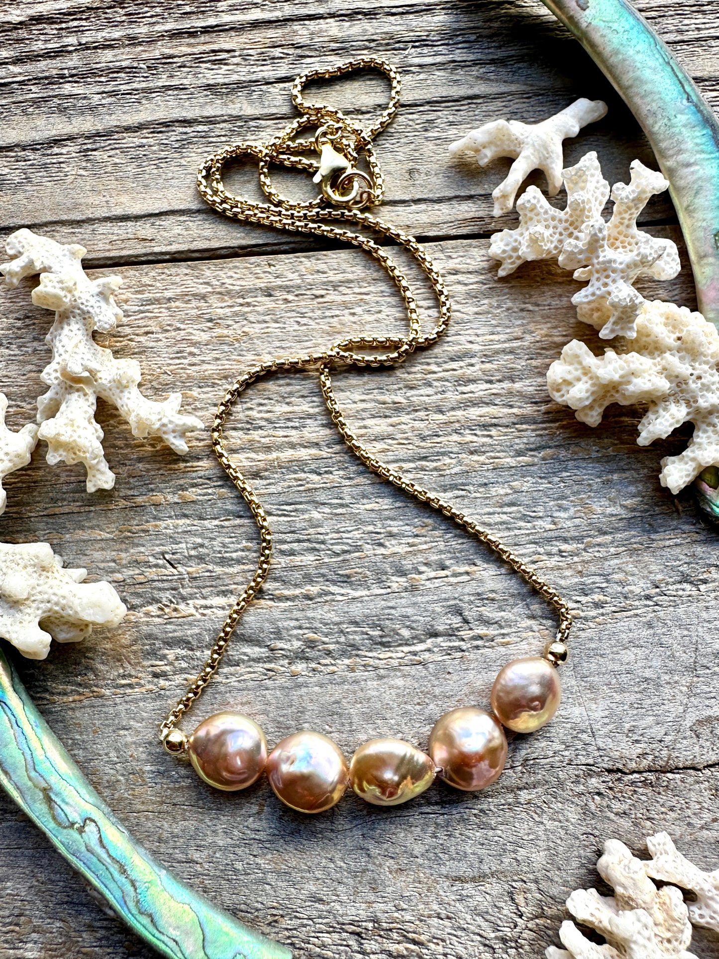Blush Coin Pearl Shore Bar 25" Necklace