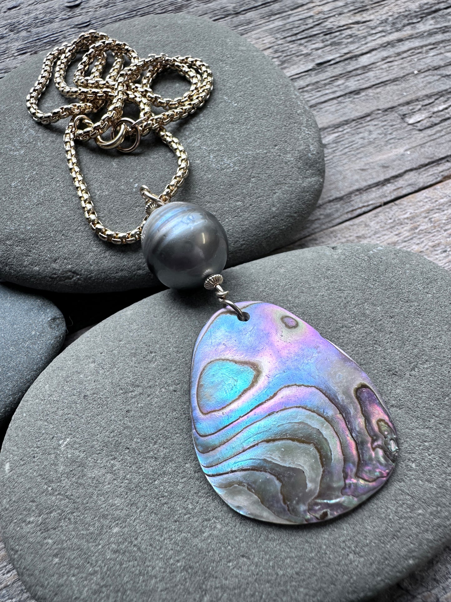 Coastal Talisman Abalone and Tahitain Pearl Necklace