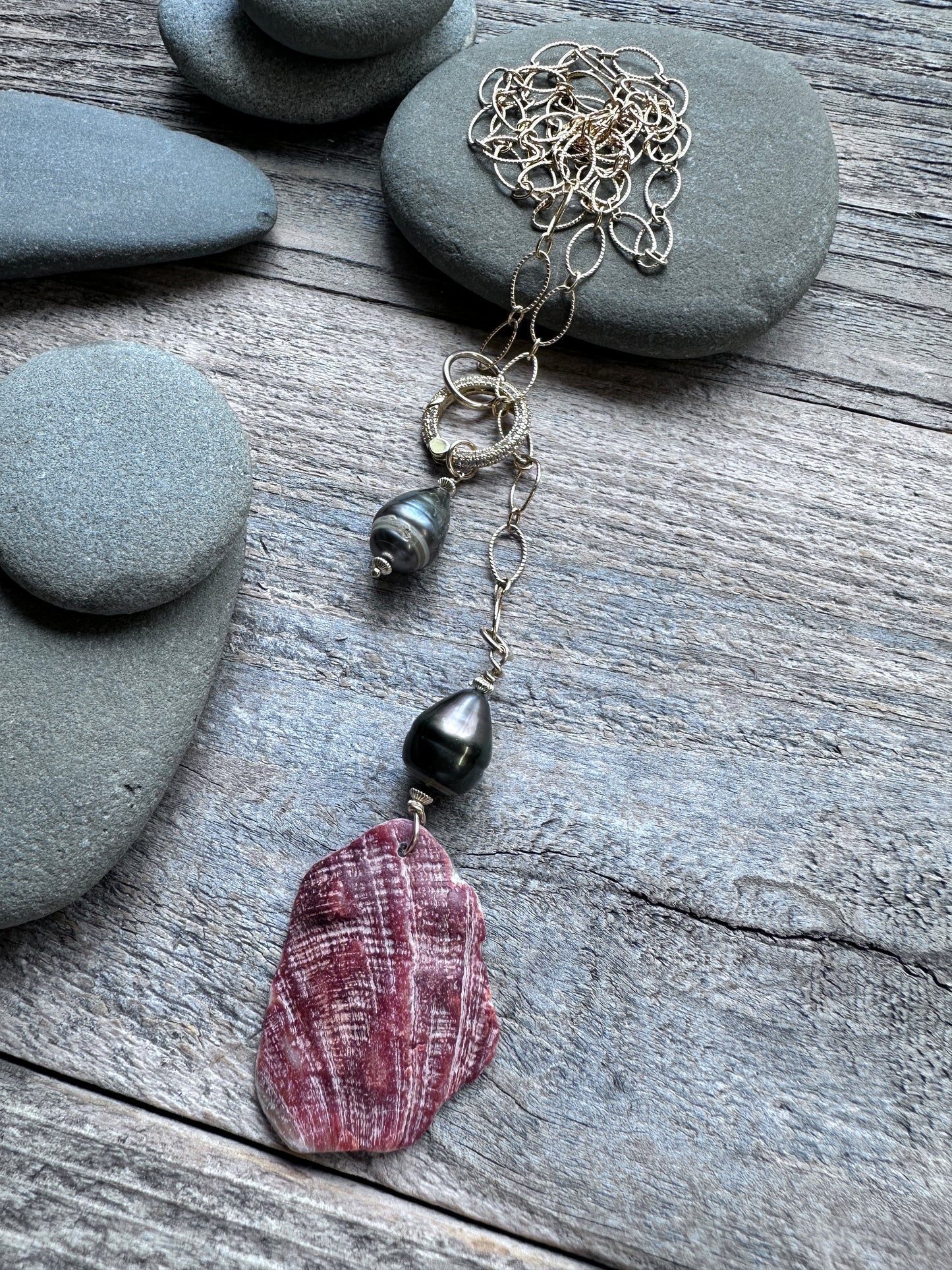 Coastal Talisman Abalone and Tahitain Pearl Lariat Necklace
