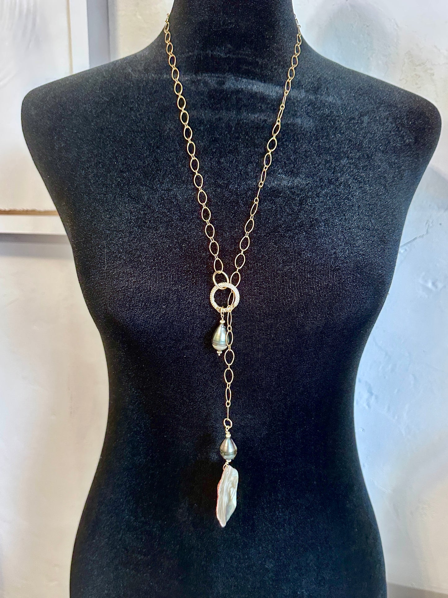 Coastal Talisman Abalone and Tahitain Pearl Lariat Necklace