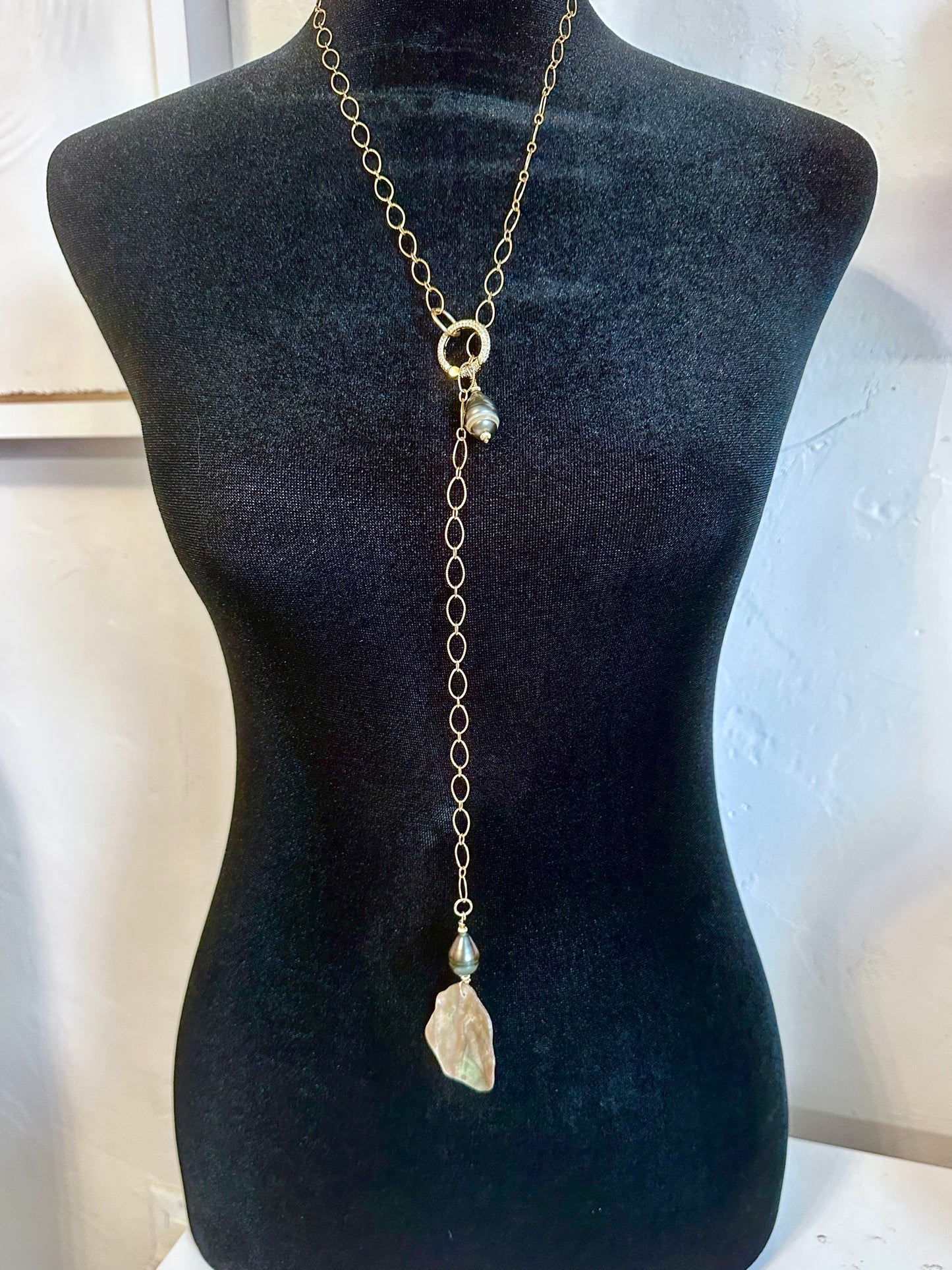 Coastal Talisman Abalone and Tahitain Pearl Lariat Necklace