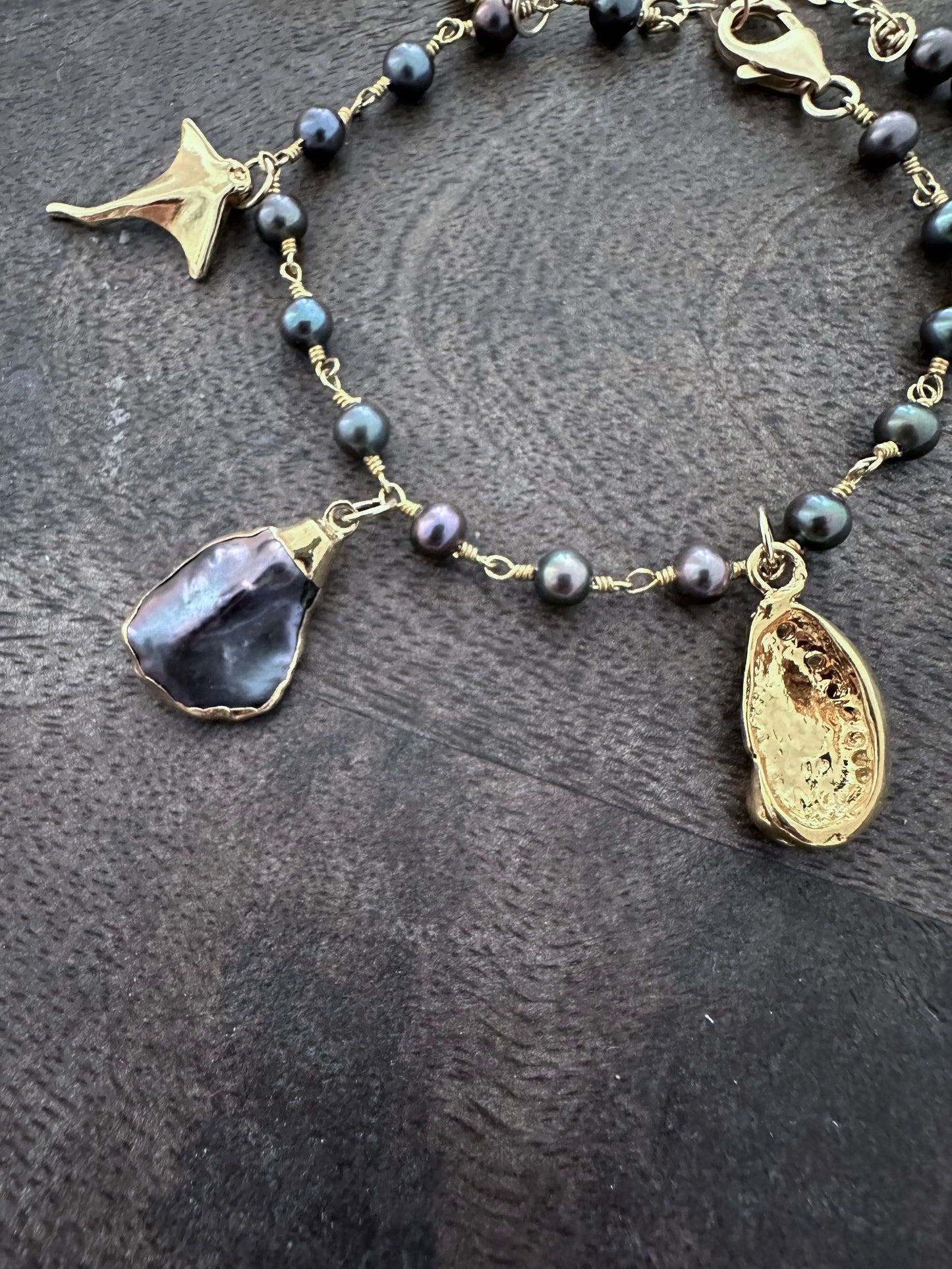 Ocean Alchemy : Vermeil Charm Bracelet with Keshi and Freshwater Pearls