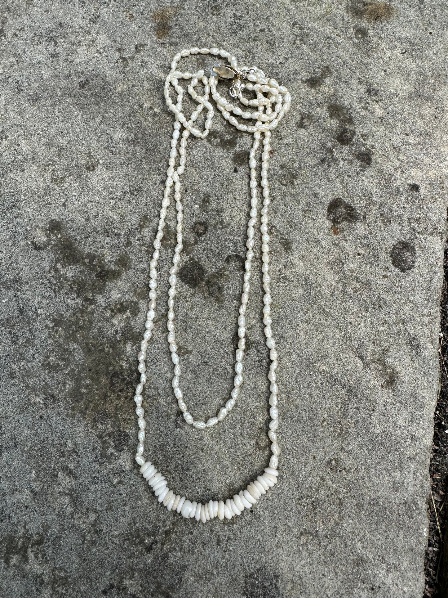 Seed pearl and Puka shell bar necklace