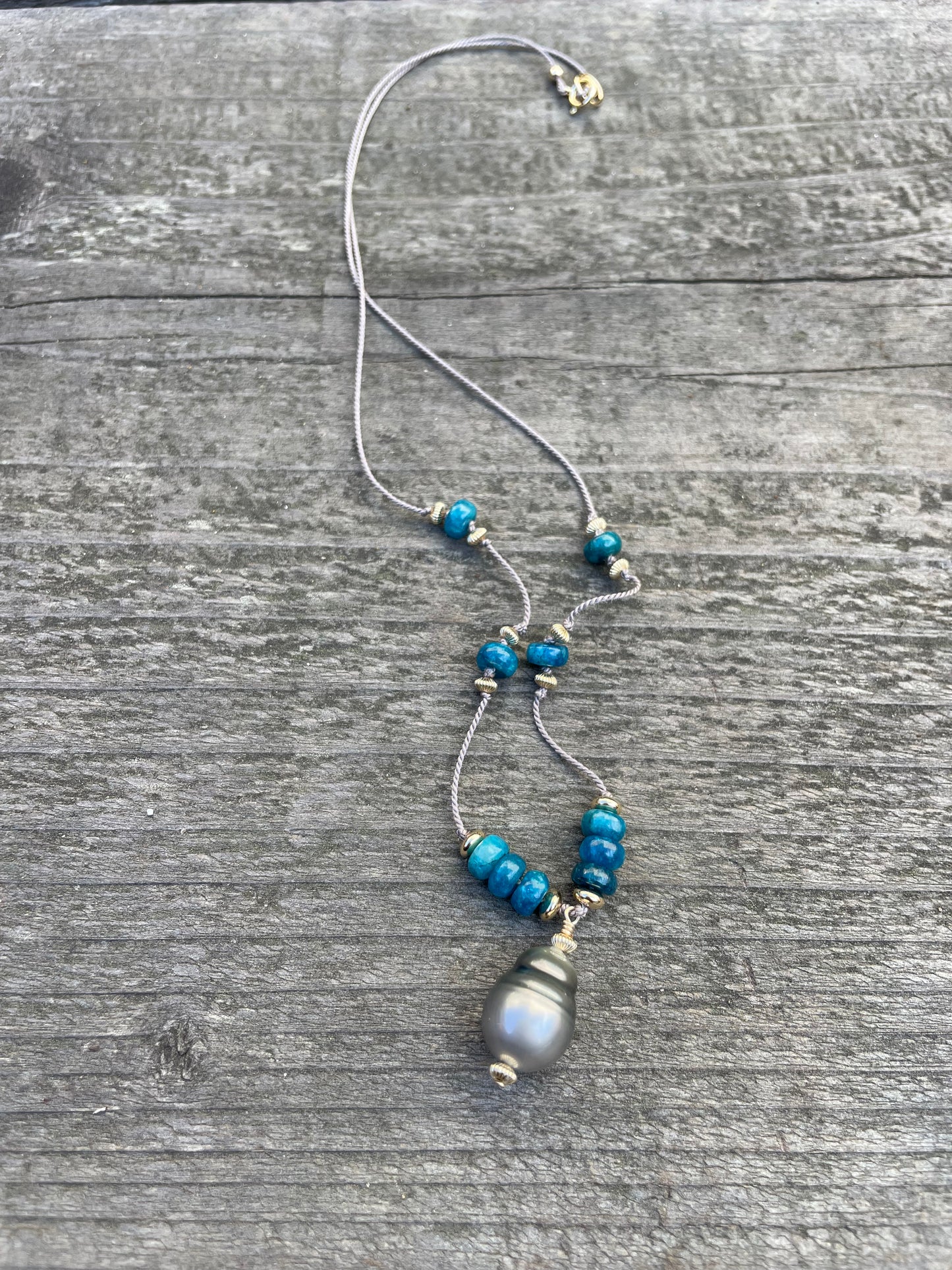 Silk Apatite and Tahitian Pearl Necklace