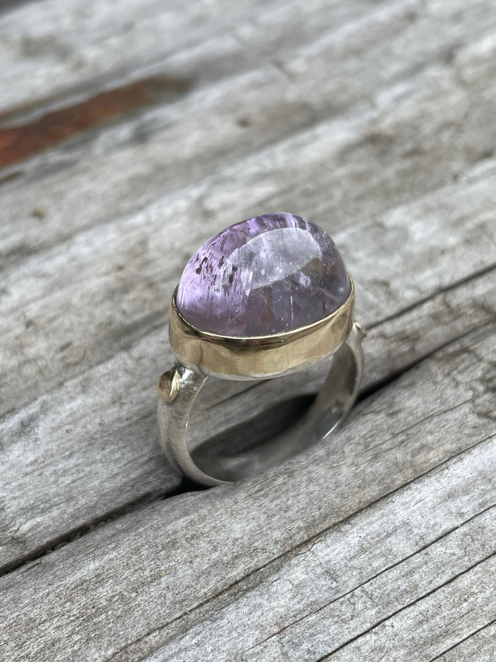 Gold and Silver Lavender Kunzite Coctail Ring